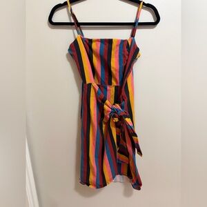 Multicolor Striped Wrap Dress by Pool